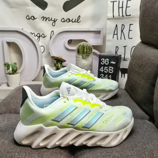 Adidas White Green Sculpted Ribbed Midsole Gradient Mesh Upper Chunky Sneakers