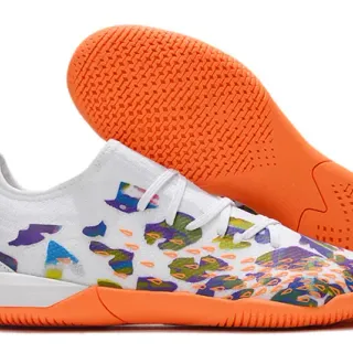 Adidas White Multicolor Low-Cut Knit Upper Abstract Print Indoor Soccer Shoes