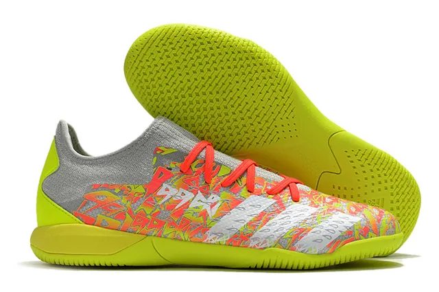 Adidas Blanc Multicolore Coupe Basse Tissu Supérieur Impression Abstraite Chaussures de Football Intérieur 11