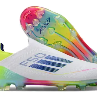 Adidas White Multicolor Sock-Fit Upper Iridescent Gradient Sole Firm-Ground Soccer Shoes