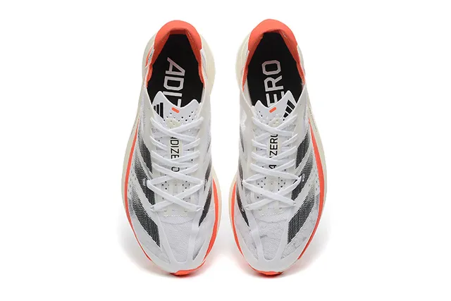Adidas White Orange Engineered Mesh Upper Three-Stripe Overlay Running Shoes 2