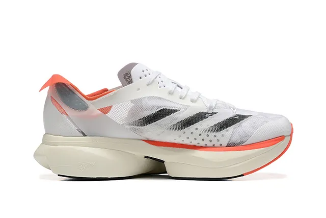 Adidas White Orange Engineered Mesh Upper Three-Stripe Overlay Running Shoes 6