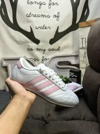 Adidas White Pink Low-Top Leather-Like Upper Sneakers 5