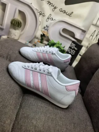 Adidas White Pink Low-Top Leather-Like Upper Sneakers 7