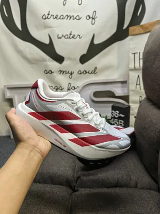 Adidas White Red Low-Top Lace-Up Perforated Mesh Upper Running Shoes 5
