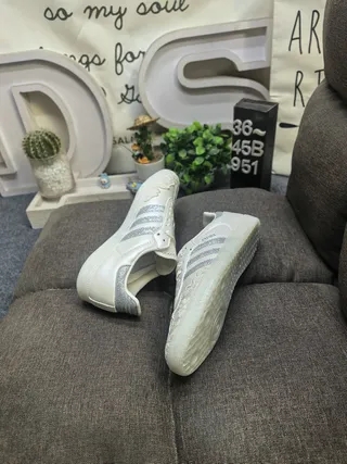 Adidas White Silver Low-Top Glitter Stripe Detail Lifestyle Sneakers 6