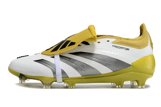 Adidas Blanc Jaune Sans Lacets Fermeture Sangle Collet Chaussure Enfilable Terrain Firme Chaussures de Football 3