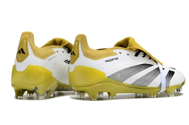 Adidas Blanc Jaune Sans Lacets Fermeture Sangle Collet Chaussure Enfilable Terrain Firme Chaussures de Football 4
