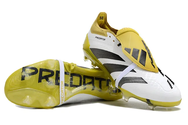 Adidas Blanc Jaune Sans Lacets Fermeture Sangle Collet Chaussure Enfilable Terrain Firme Chaussures de Football 5