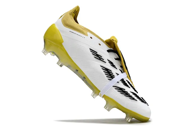 Adidas Blanc Jaune Sans Lacets Fermeture Sangle Collet Chaussure Enfilable Terrain Firme Chaussures de Football 6