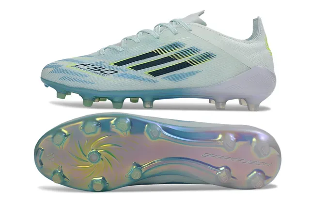 Chuteira Adidas X Sparkfluence branca azul verde para solo firme 6