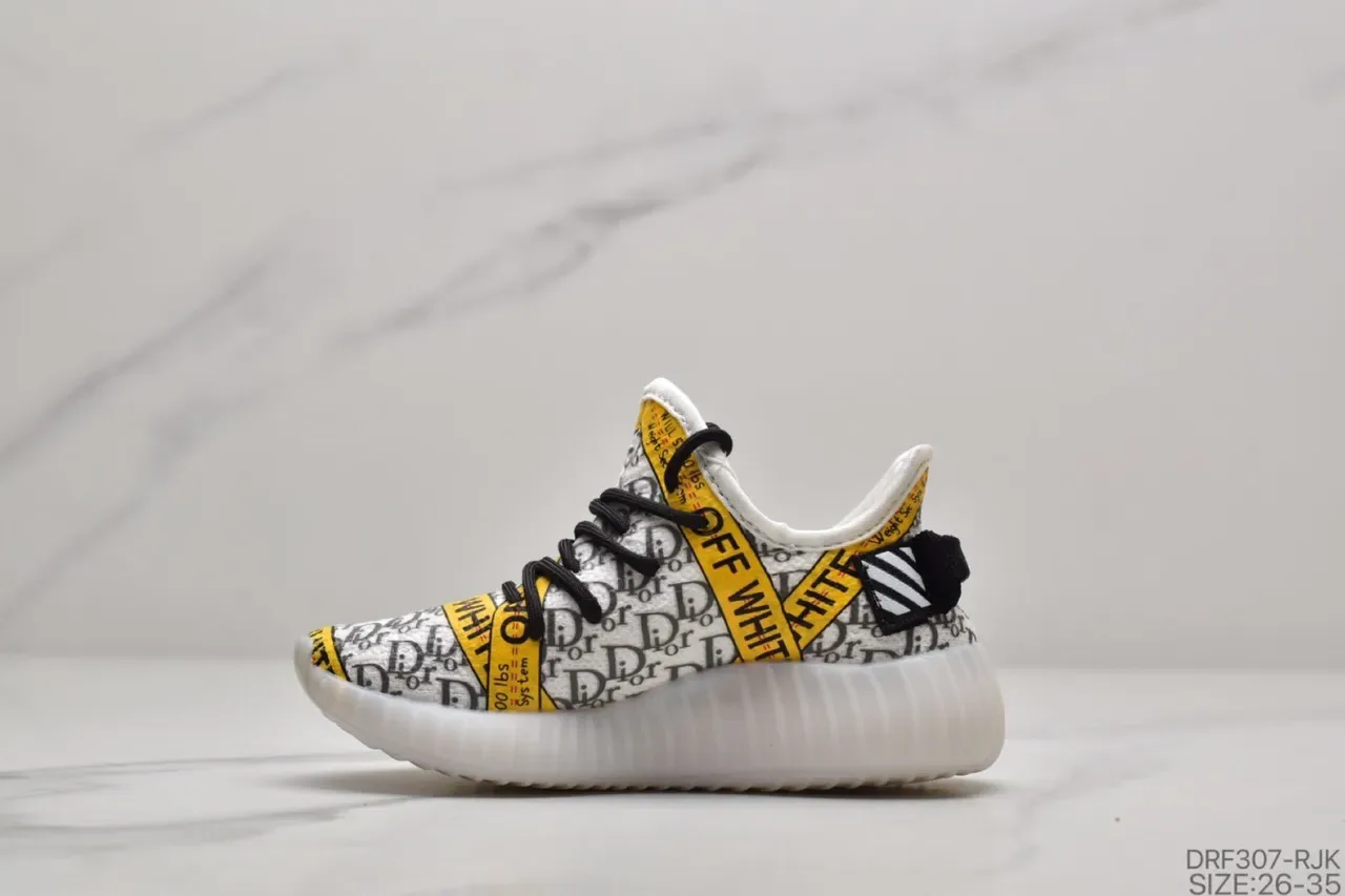 Adidas Yeezy Boost 350 V2 White Monogram Yellow Strap Lifestyle Sneakers 22
