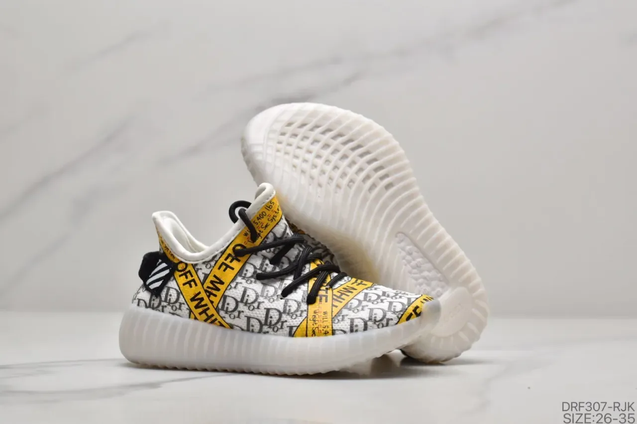 Adidas Yeezy Boost 350 V2 White Monogram Yellow Strap Lifestyle Sneakers 23
