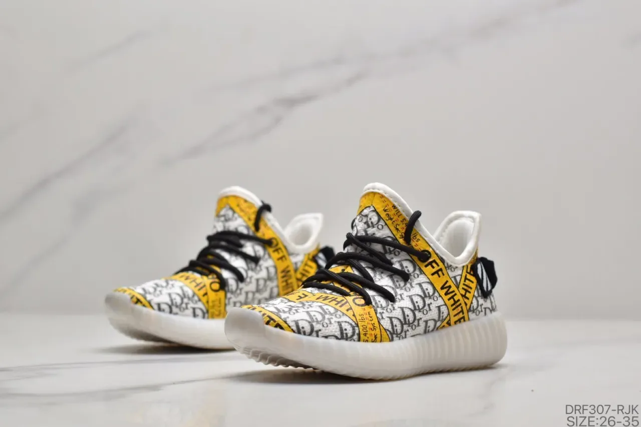 Adidas Yeezy Boost 350 V2 White Monogram Yellow Strap Lifestyle Sneakers 24