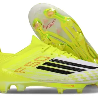 Adidas Yellow Black Neon Synthetic Knit Upper White Checkered Midfoot Panel Firm-Ground Soccer Shoes