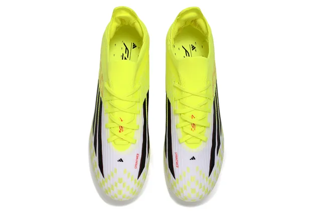 Adidas Amarelo Preto Neón Malha Sintética Superior Painel da Meia-Pé Xadrez Sapatos de Futebol para Solo Firme 2