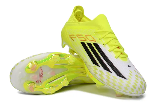 Adidas Amarelo Preto Neón Malha Sintética Superior Painel da Meia-Pé Xadrez Sapatos de Futebol para Solo Firme 3