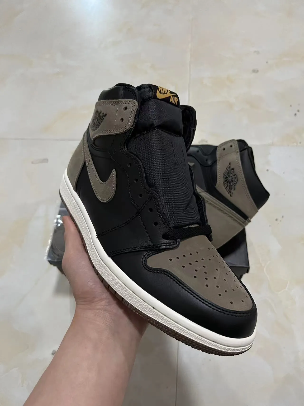 Air Jordan 1 Black Taupe Leather-Suede Basketball Shoes 2