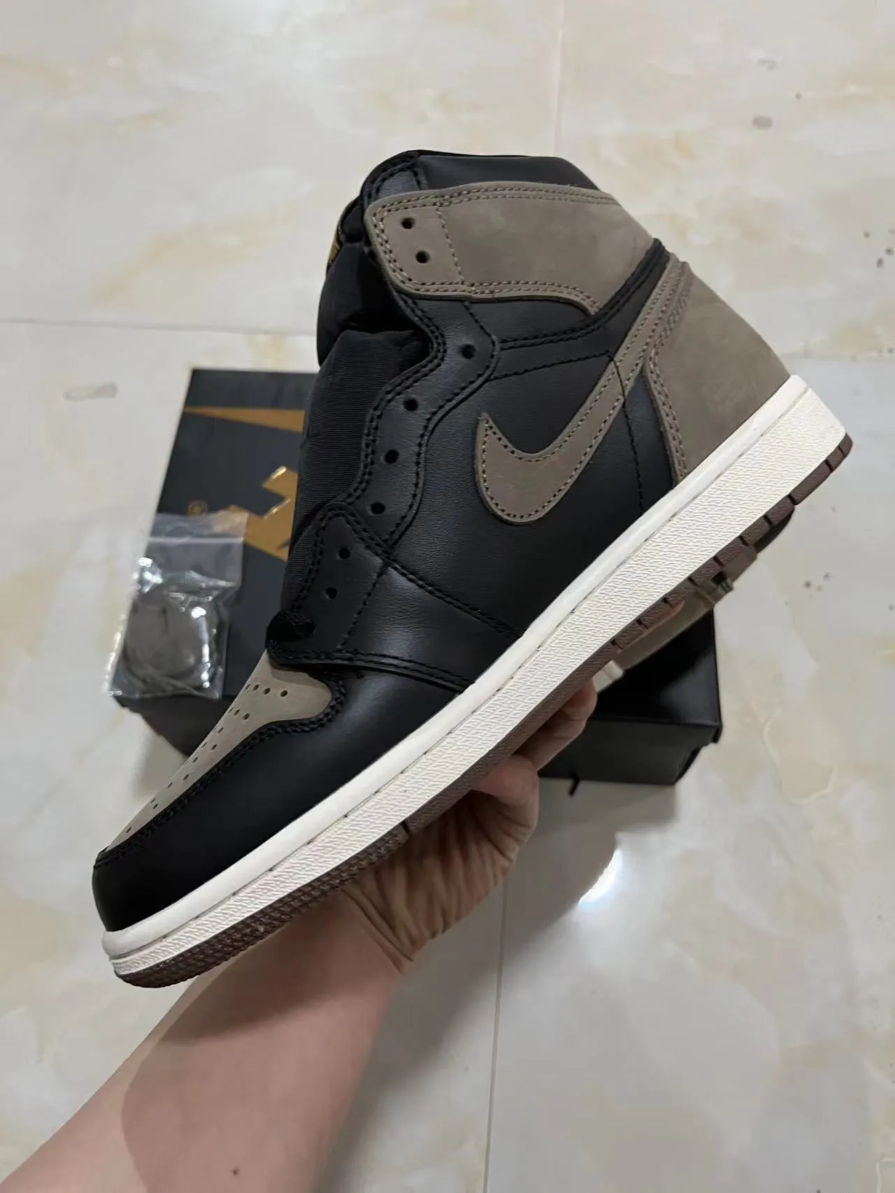 Air Jordan 1 Black Taupe Leather-Suede Basketball Shoes 5