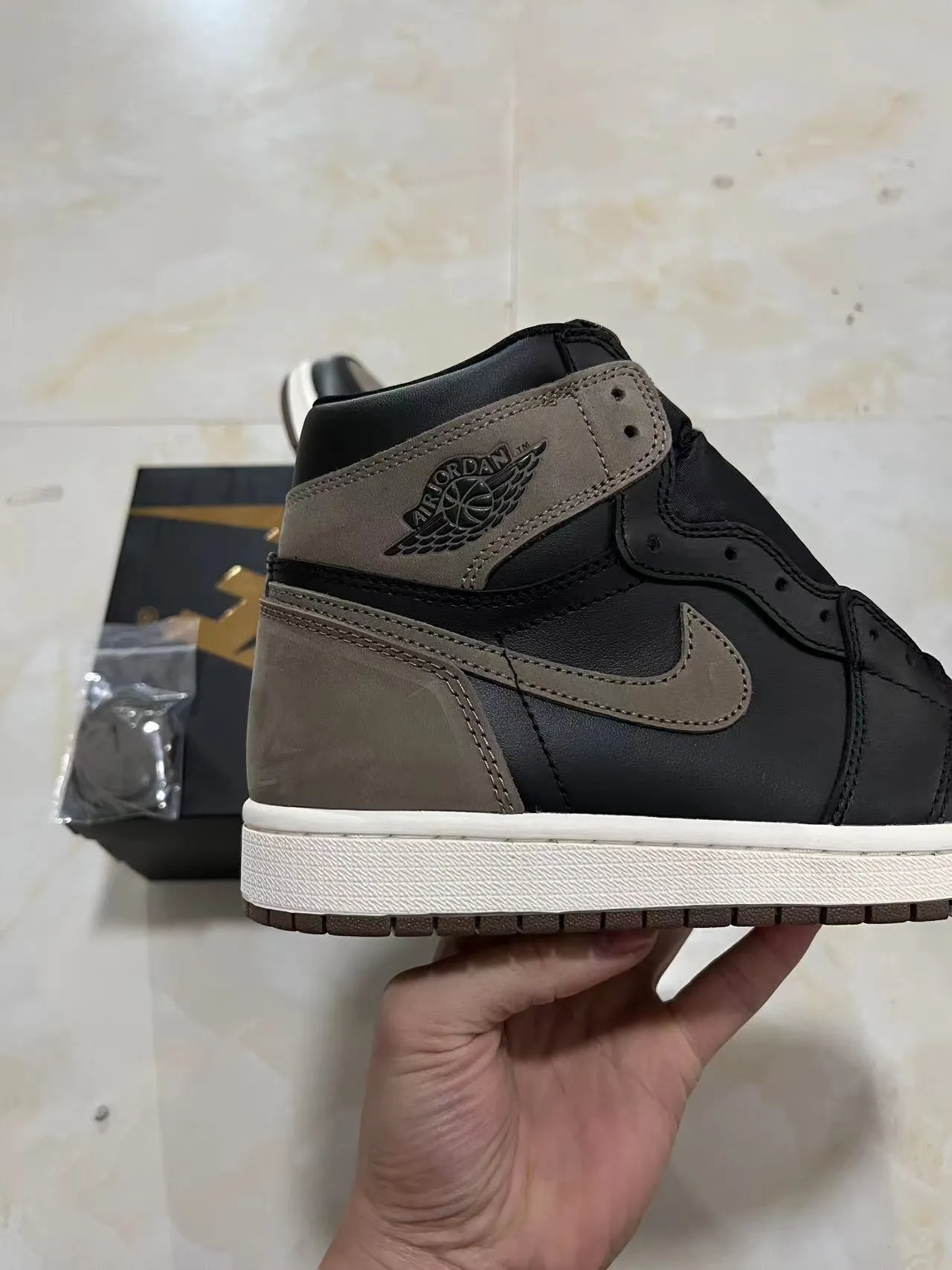 Air Jordan 1 Black Taupe Leather-Suede Basketball Shoes 7