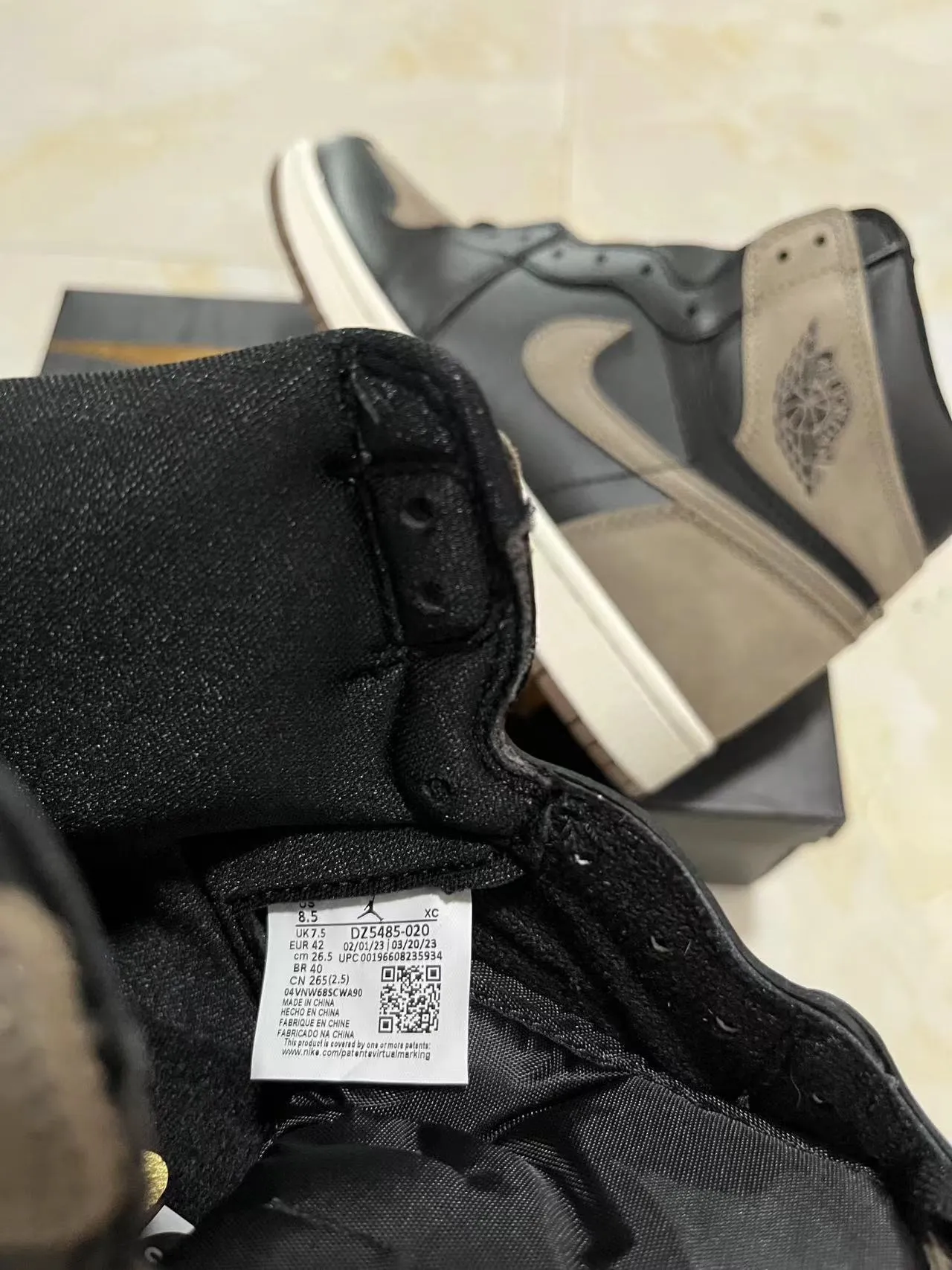 Air Jordan 1 Black Taupe Leather-Suede Basketball Shoes 8