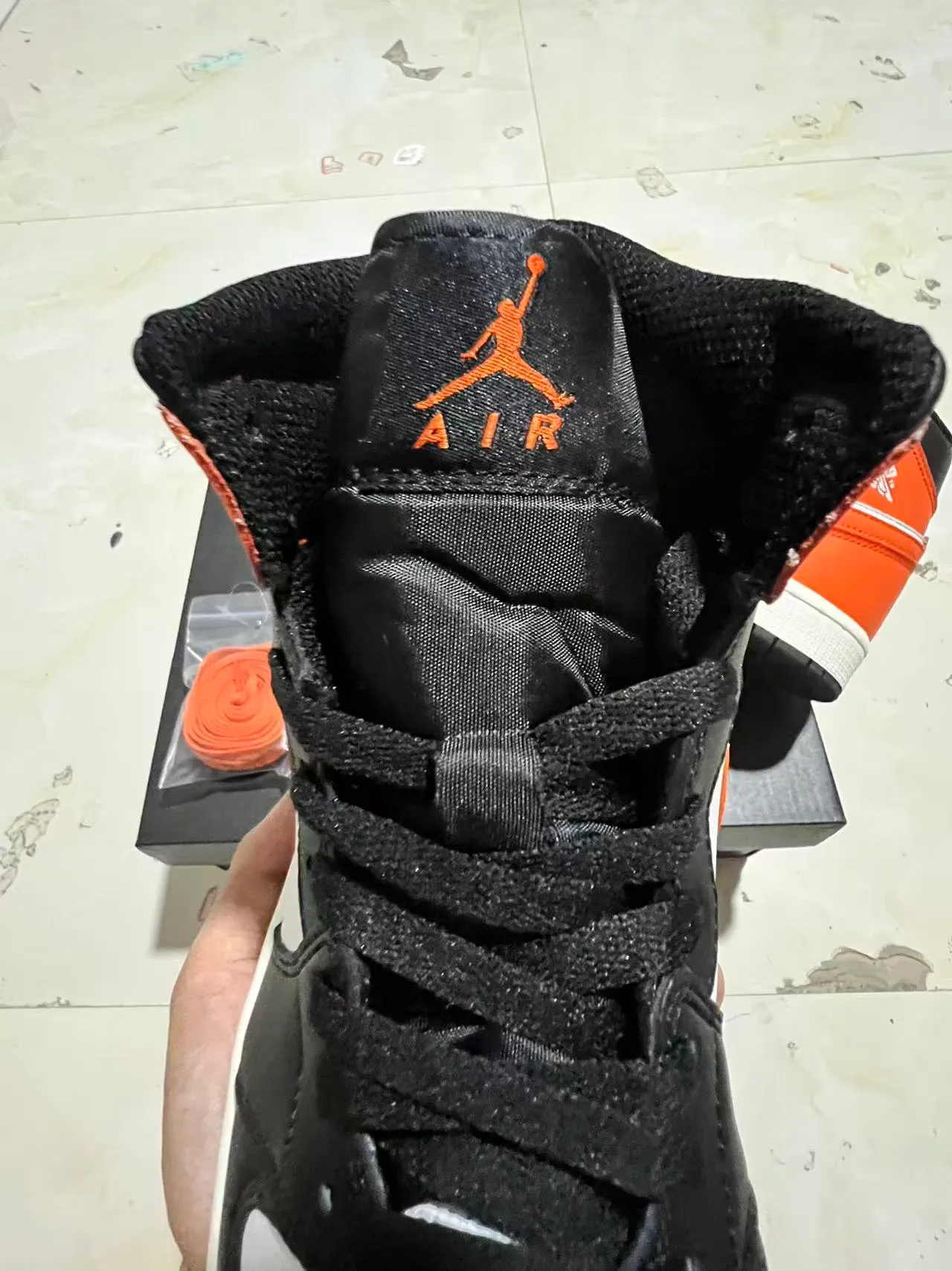 Air Jordan 1 Black White Orange Basketball Shoes 4