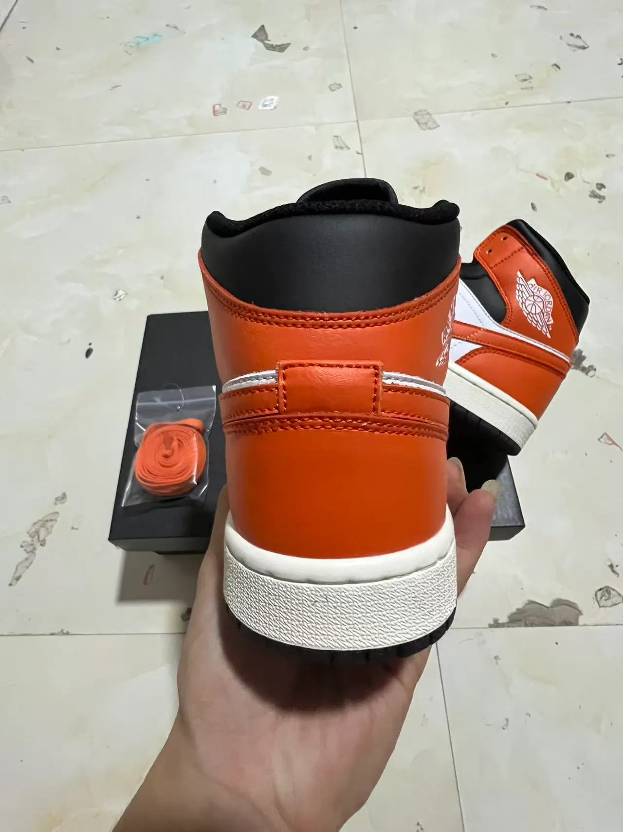 Air Jordan 1 Black White Orange Basketball Shoes 8
