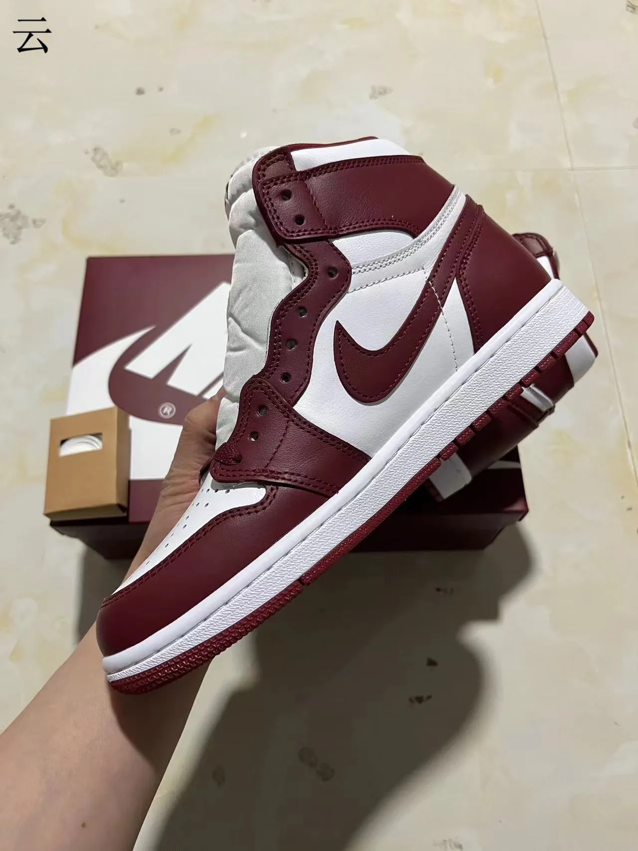 Air Jordan 1 Burgundy and White High-Top Basketball Shoes 8