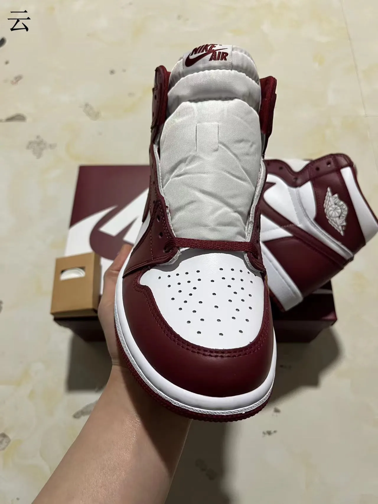 Air Jordan 1 Burgundy and White High-Top Basketball Shoes 10