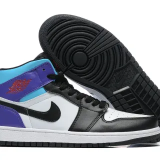 Air Jordan 1 High Preto Branco Roxo Ciano Tênis de Basquete