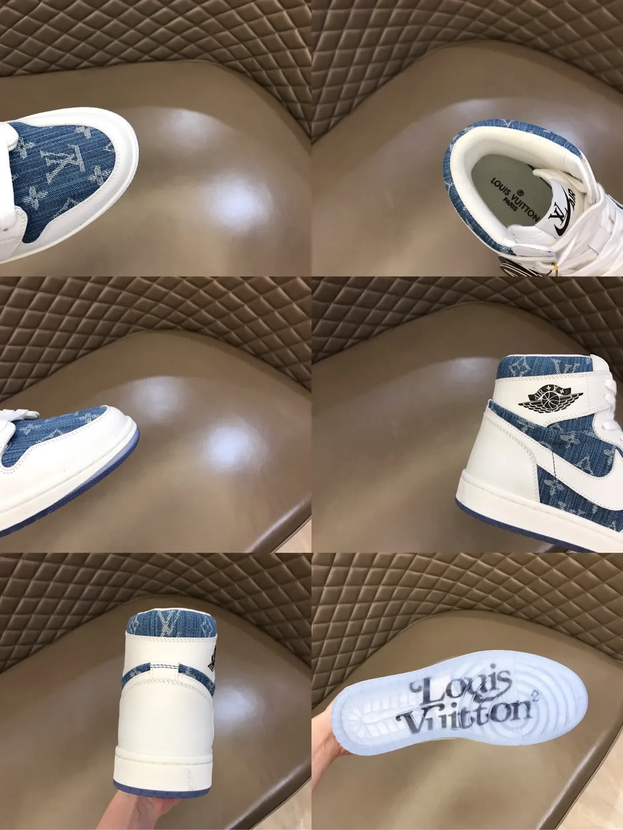 Air Jordan 1 High Tênis de Basquete Branco e Azul com Painéis de Denim 3