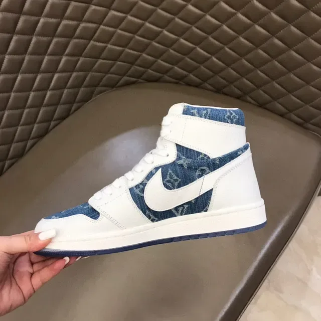 Air Jordan 1 High Tênis de Basquete Branco e Azul com Painéis de Denim 4