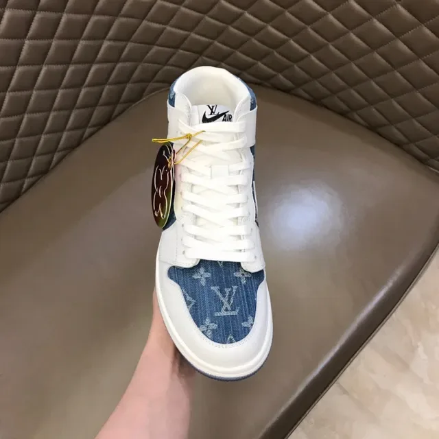 Air Jordan 1 High Tênis de Basquete Branco e Azul com Painéis de Denim 5