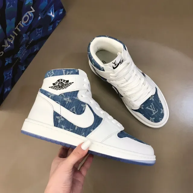 Air Jordan 1 High Tênis de Basquete Branco e Azul com Painéis de Denim 7