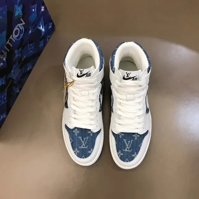 Air Jordan 1 High Tênis de Basquete Branco e Azul com Painéis de Denim 9