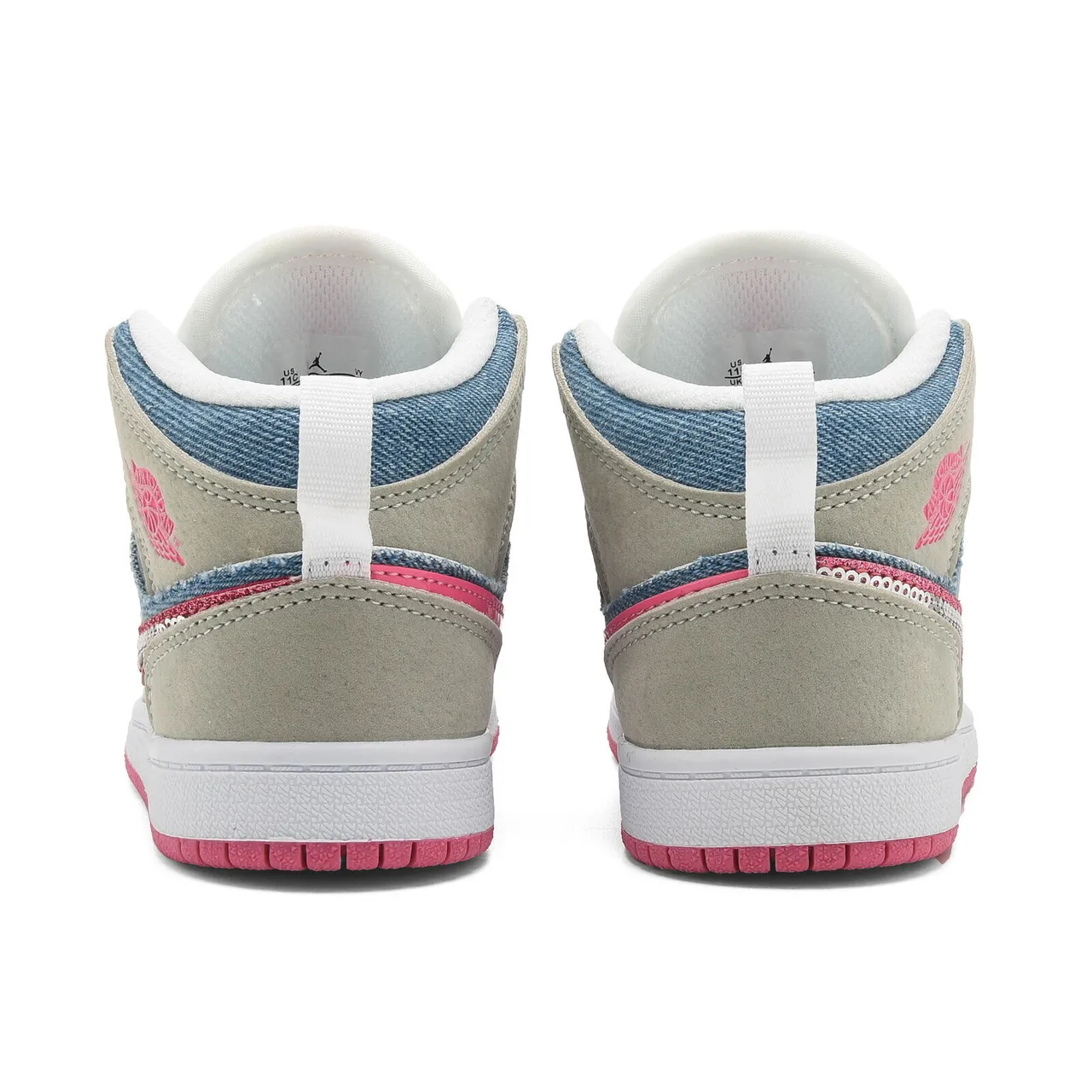 Air Jordan 1 High Kids Denim-Panel Beige Pink and Black Blue Basketball Shoes 14