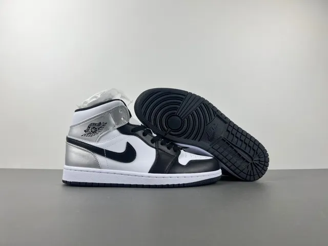 Air Jordan 1 High Prata metálica Preto Branco tênis de basquete 12