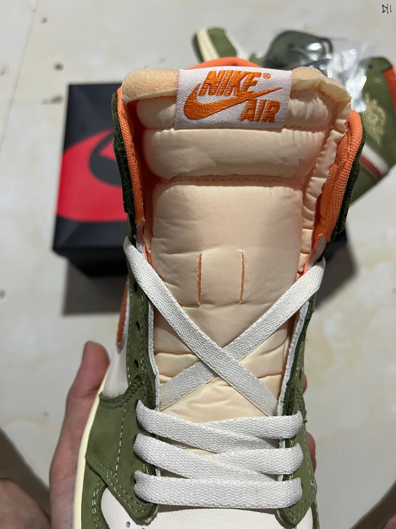 Air Jordan 1 High Olive Green White Orange Basketball Shoes 8