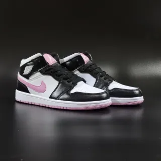 Air Jordan 1 Mid Black White Pink Basketball Shoes