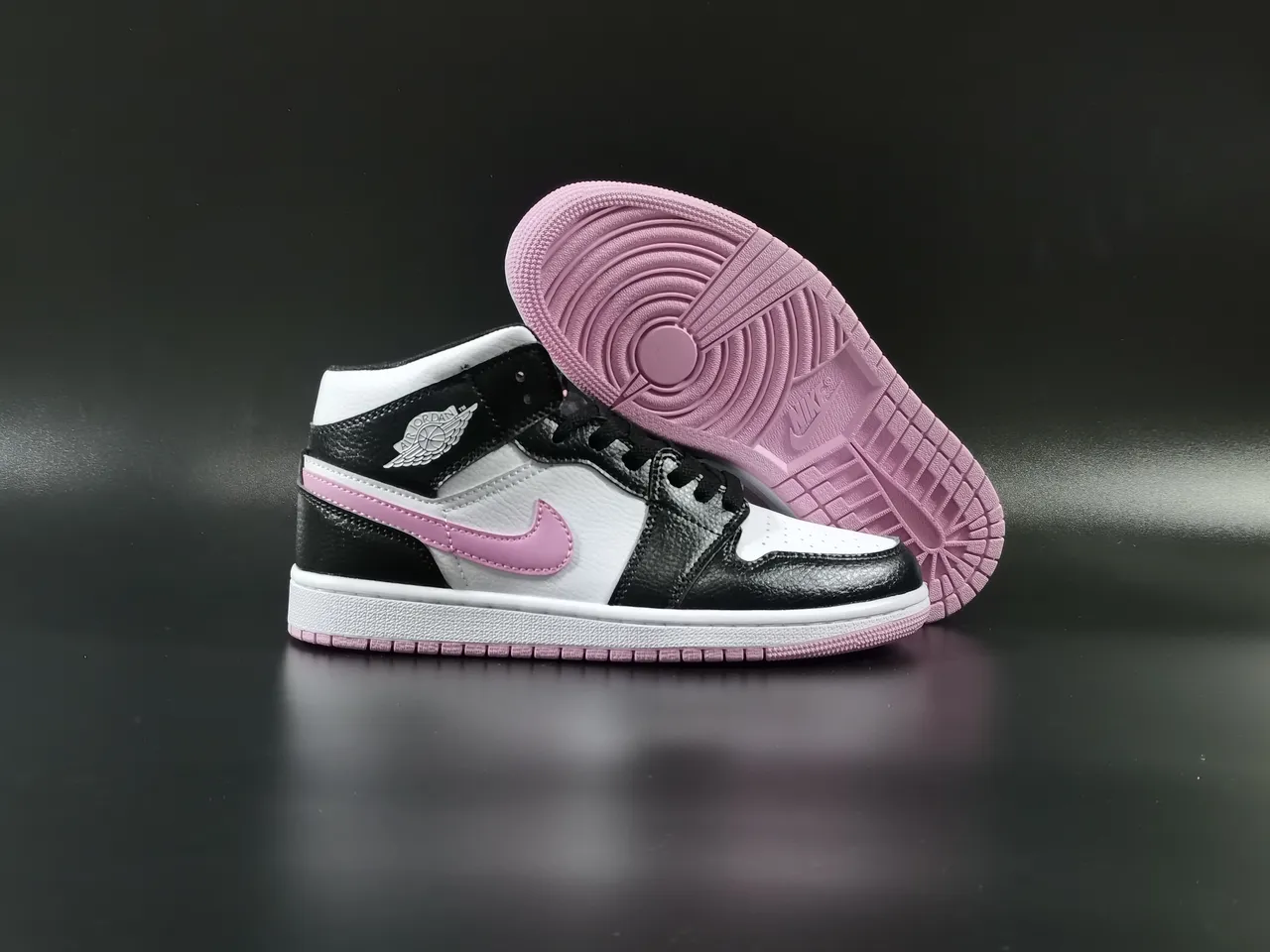 Air Jordan 1 Mid Black White Pink Basketball Shoes 8