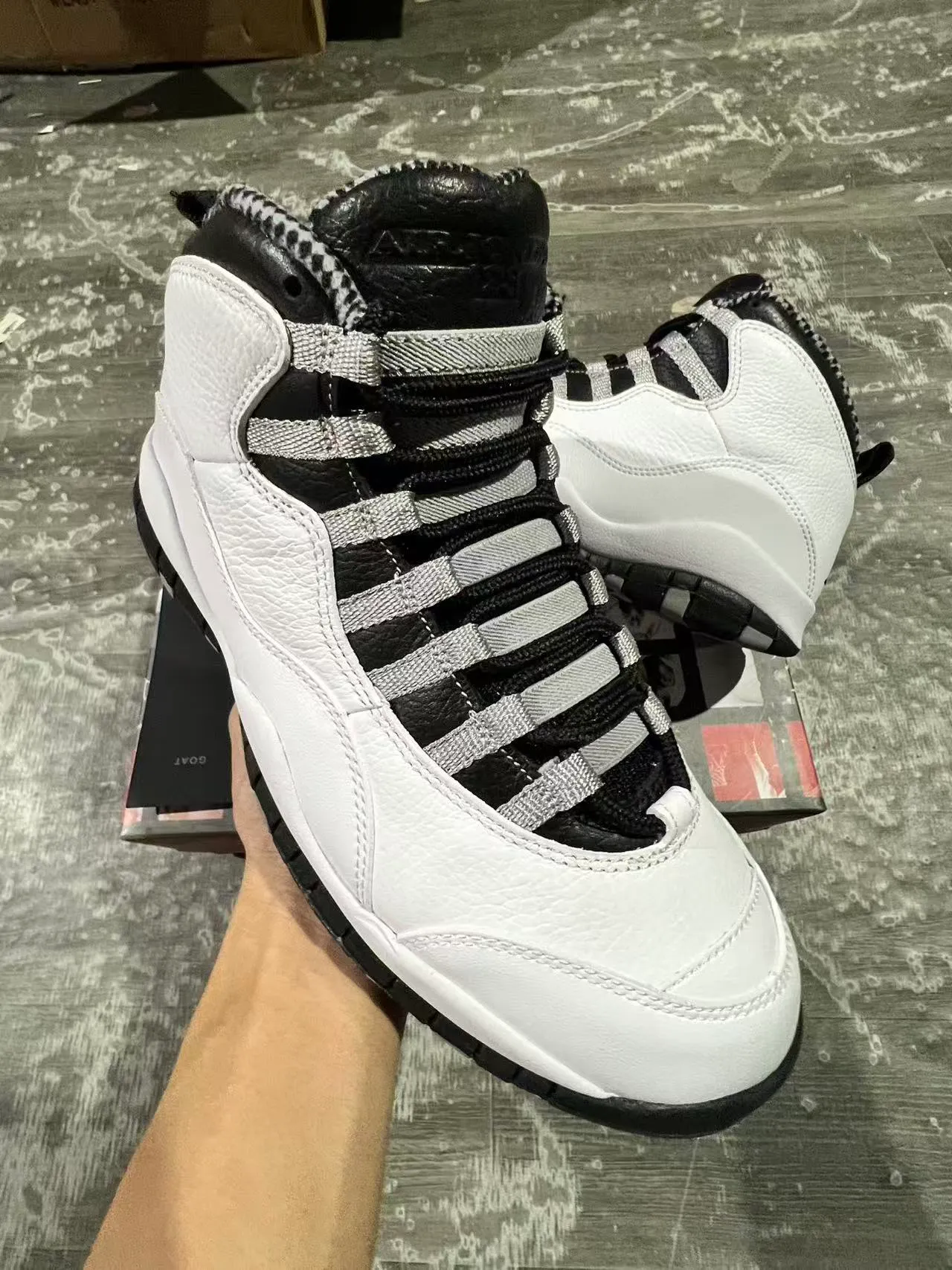Air Jordan 10 White Black Silver Lace Basketball Shoes 2