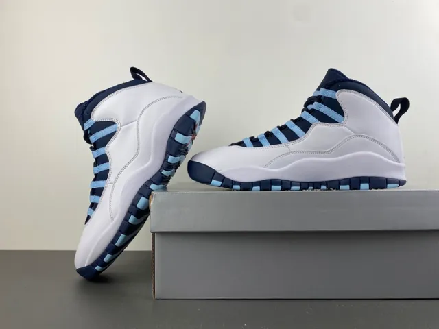 Air Jordan 10 White Navy Light Blue Basketball Shoes 14