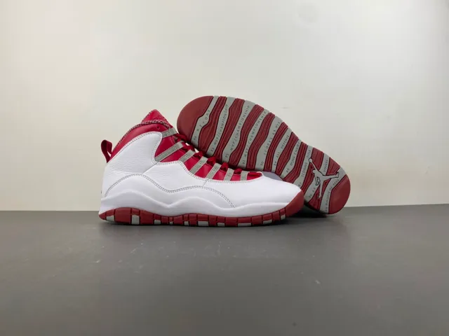 Air Jordan 10 White Red Gray Basketball Shoes 12