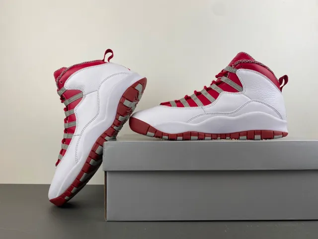 Air Jordan 10 White Red Gray Basketball Shoes 14