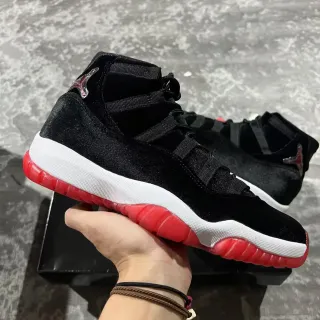 Air Jordan 11 Negro Blanco Rojo Terciopelo Zapatillas de Baloncesto Altas