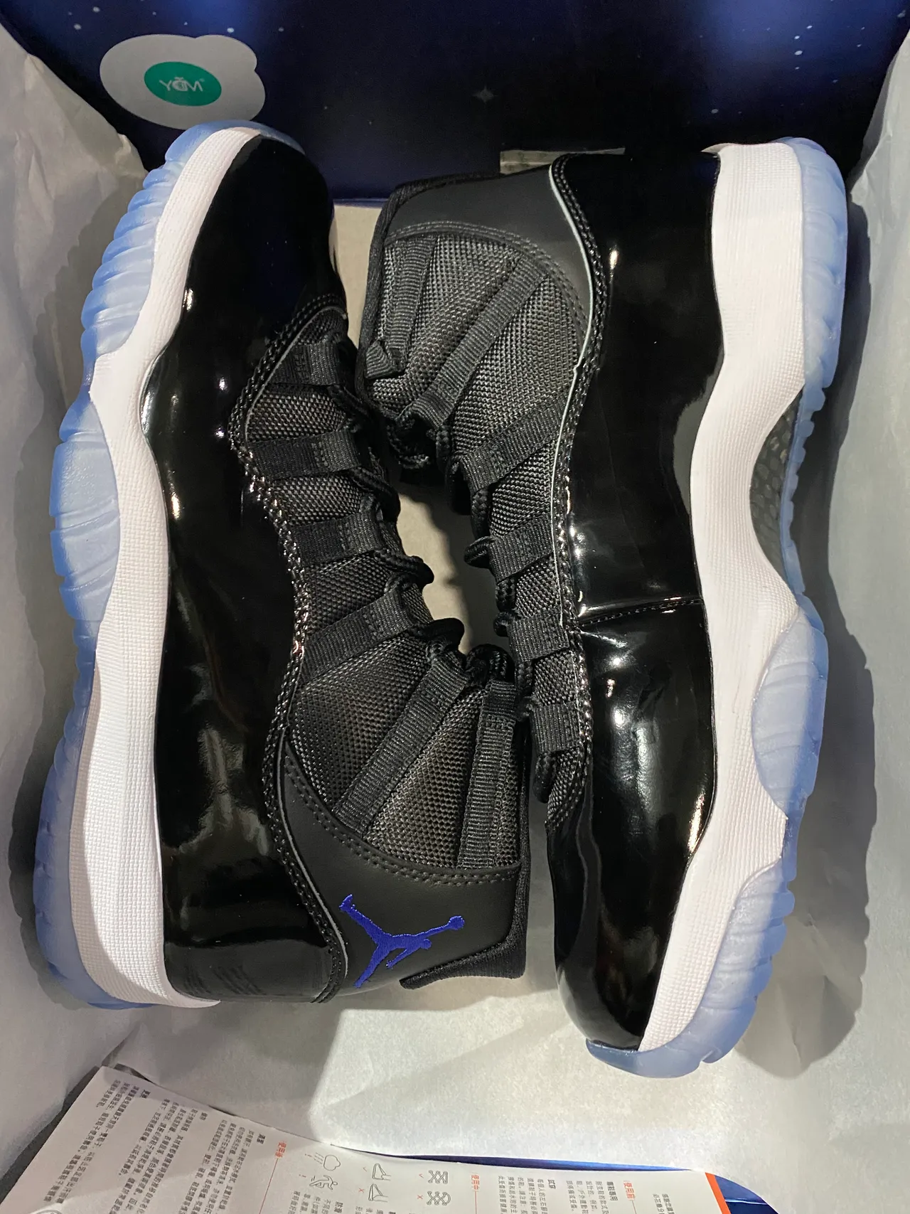 Air Jordan 11 Glossy Black White Icy Blue Basketball Shoes 8