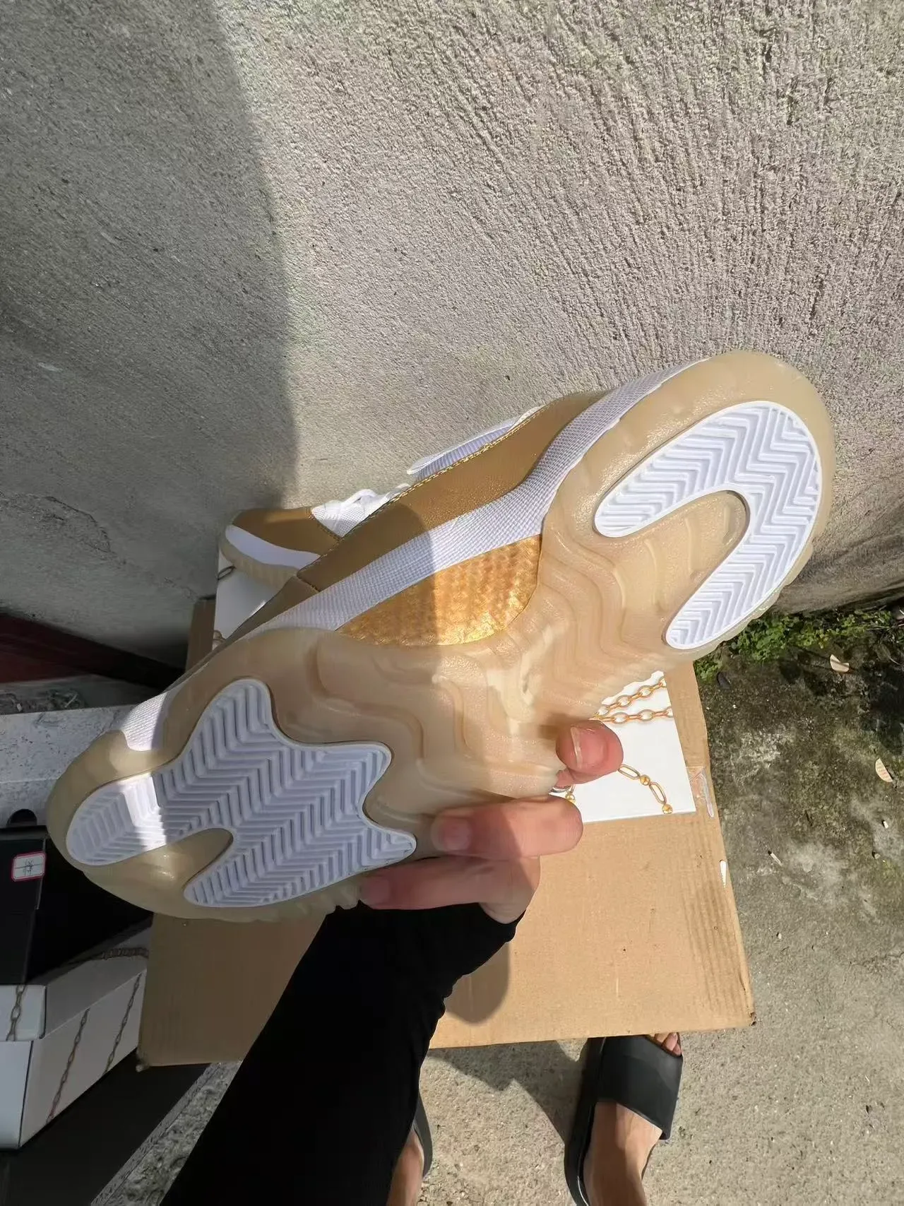 Air Jordan 11 White and Gold Patent Leather Basketball Shoes 6