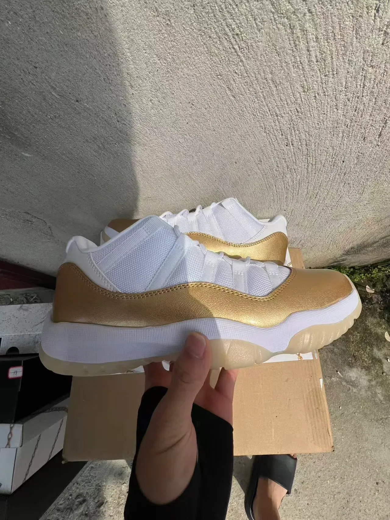 Air Jordan 11 White and Gold Patent Leather Basketball Shoes 7