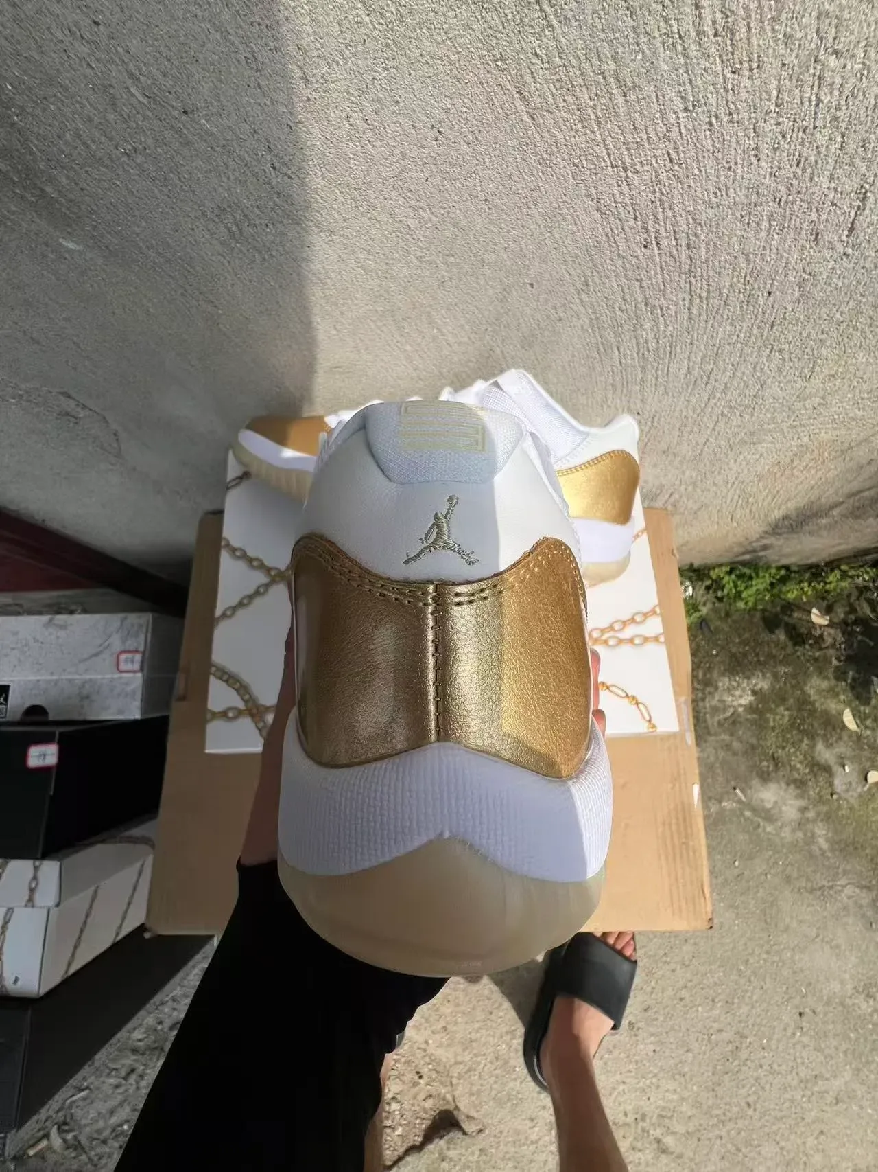 Air Jordan 11 White and Gold Patent Leather Basketball Shoes 8