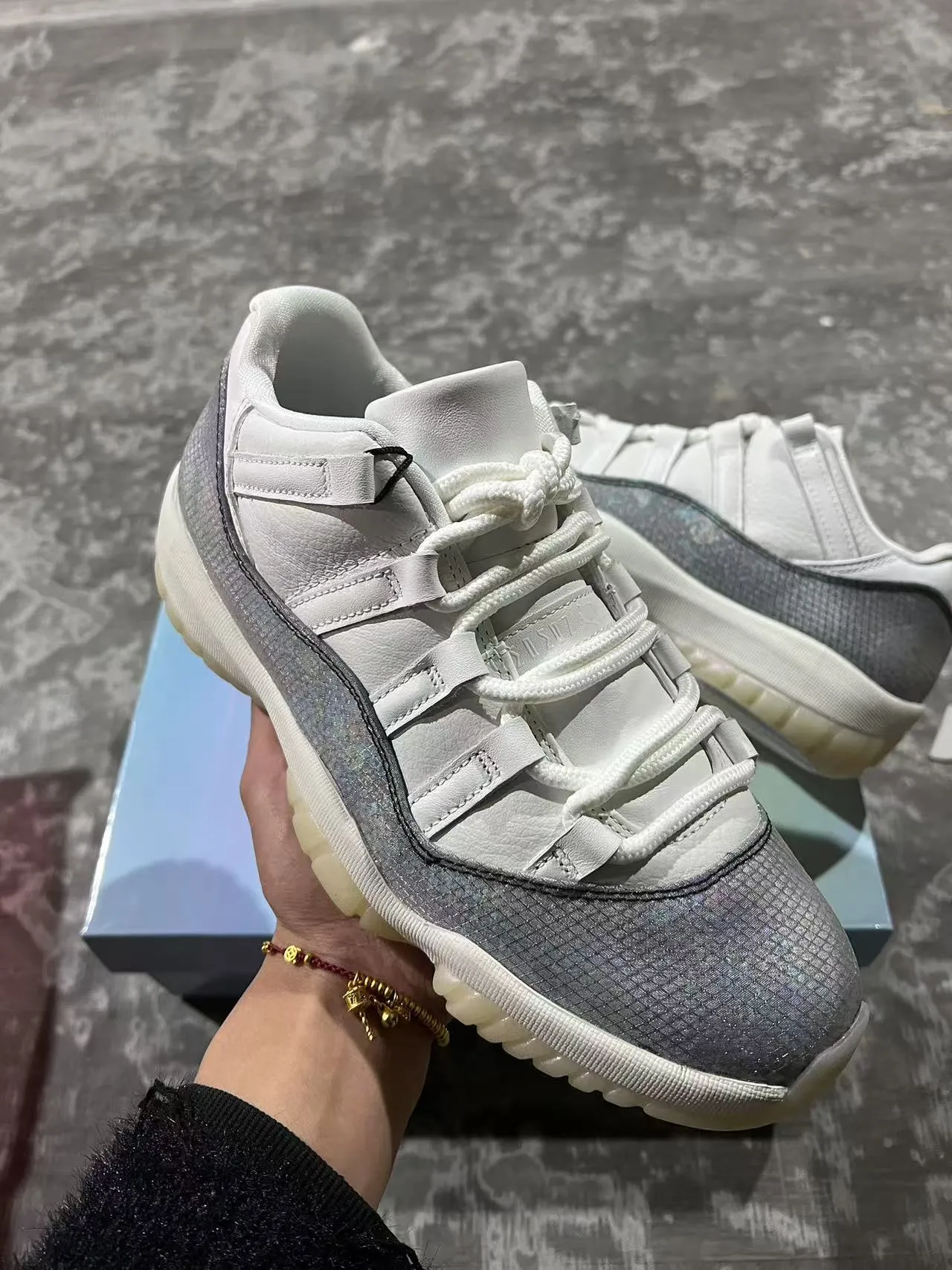 Air Jordan 11 White Iridescent Gray Basketball Shoes 9